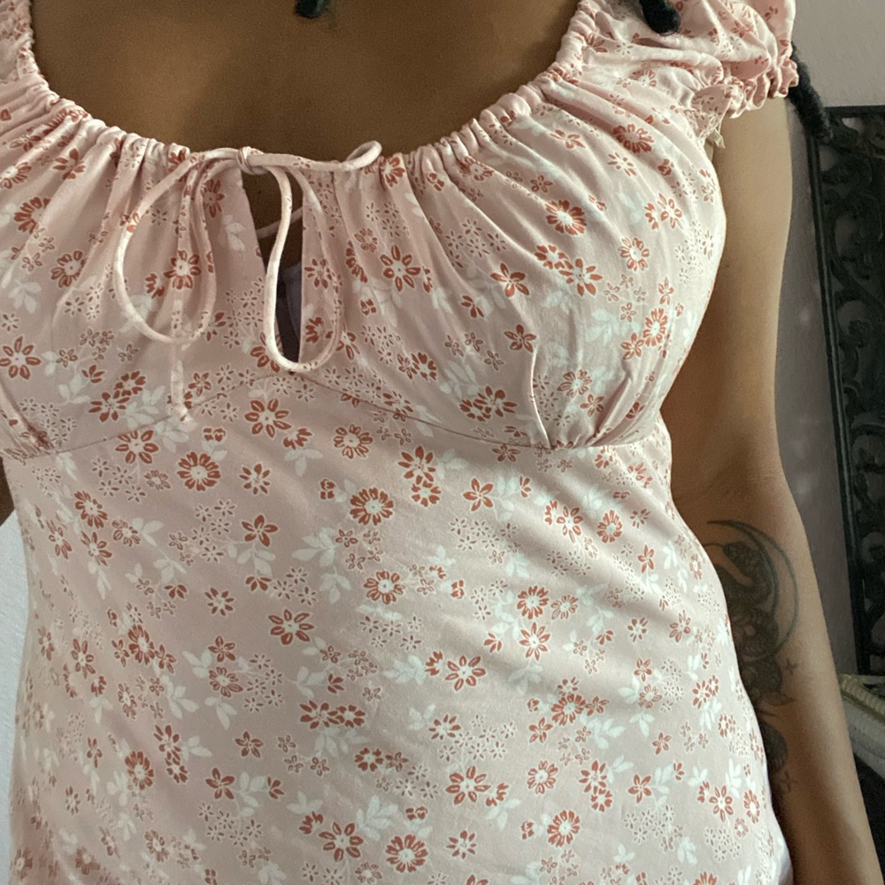 Pastel pink floral front tie teddy dress